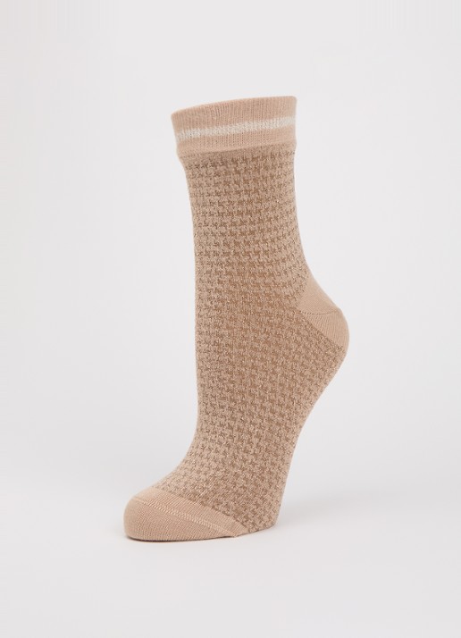 MarcMarcs Trix sokken met pied-de-poule dessin en lurex in 2-pack - detail beige