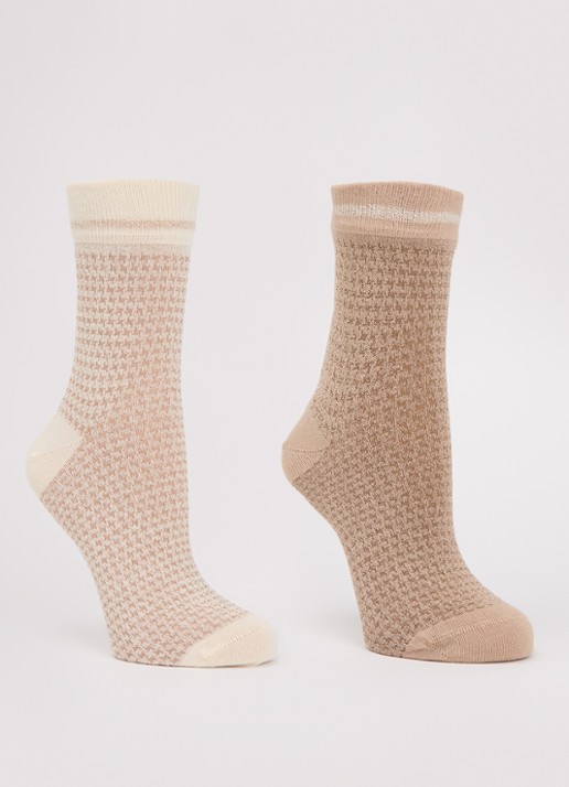 MarcMarcs Trix sokken met pied-de-poule dessin en lurex in 2-pack - voorkant 2 beige