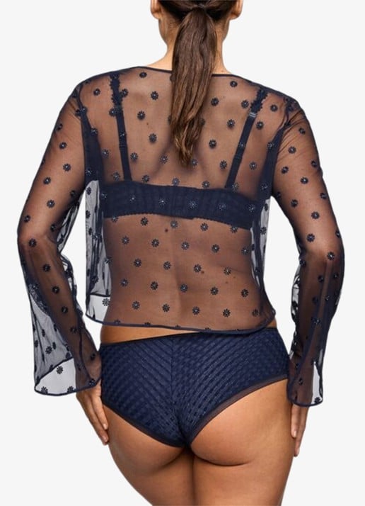 Marie Jo Avero lingerie top van mesh met bloemborduring - achterkant donkerblauw