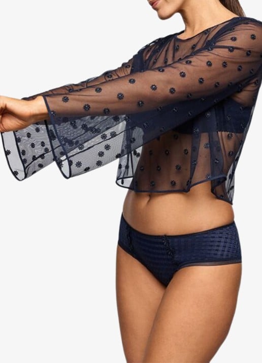 Marie Jo Avero lingerie top van mesh met bloemborduring - detail 5 donkerblauw