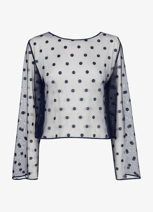 Marie Jo Avero lingerie top van mesh met bloemborduring - voorkant 2 donkerblauw