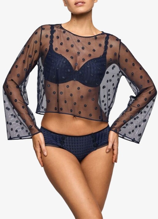 Marie Jo Avero lingerie top van mesh met bloemborduring - voorkant 3 donkerblauw
