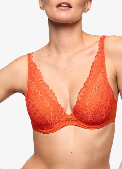 Marie Jo Cerina voorgevormde plunge bh met overlay van kant - detail oranje