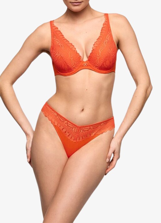 Marie Jo Cerina voorgevormde plunge bh met overlay van kant - voorkant 5 oranje