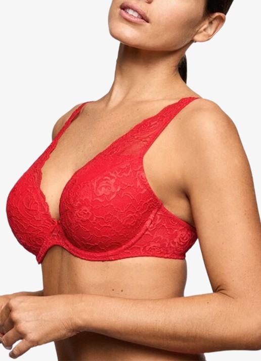 Marie Jo Cyrile voorgevormde plunge bh met overlay van kant - detail 5 rood