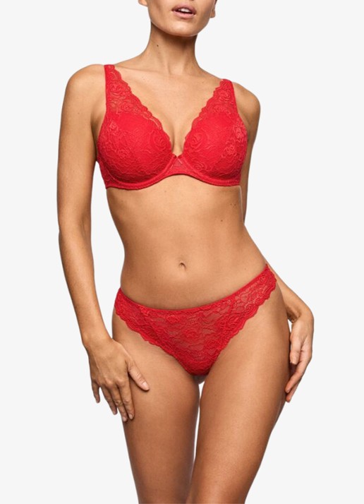Marie Jo Cyrile voorgevormde plunge bh met overlay van kant - voorkant 2 rood