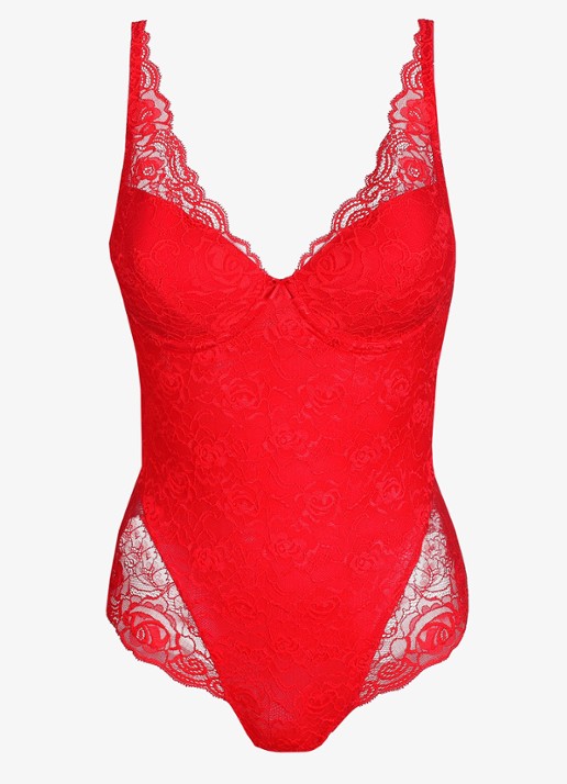 Marie Jo Cyrile voorgevormde plunge body van kant - voorkant rood