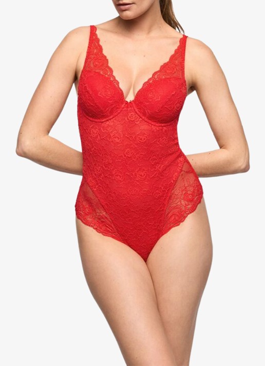 Marie Jo Cyrile voorgevormde plunge body van kant - voorkant 2 rood
