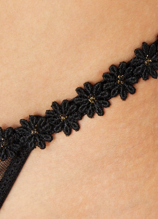 Marie Jo Daisy string van mesh met borduring - detail 2 zwart