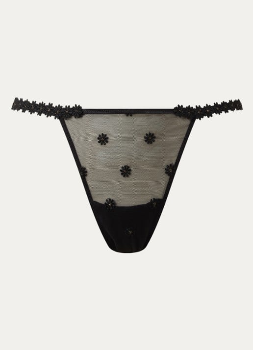 Marie Jo Daisy string van mesh met borduring - voorkant 3 zwart