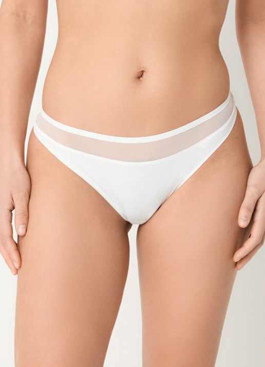 Marie Jo Louie naadloze tanga met mesh - detail gebroken wit
