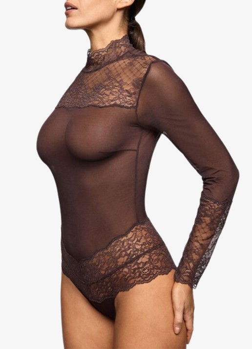 Marie Jo Musea body van mesh met kant - detail 4 donkerbruin