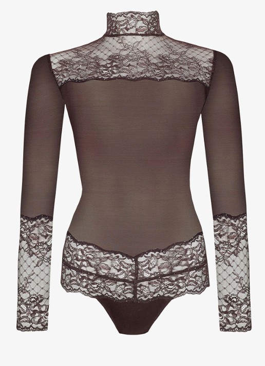 Marie Jo Musea body van mesh met kant - voorkant donkerbruin