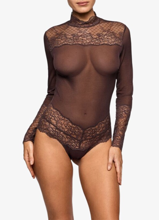 Marie Jo Musea body van mesh met kant - voorkant 2 donkerbruin