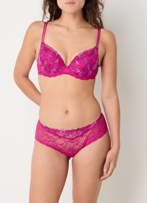 Marie Jo Noemy voorgevormde beugel bh met overlay van kant - voorkant 3 fuchsia