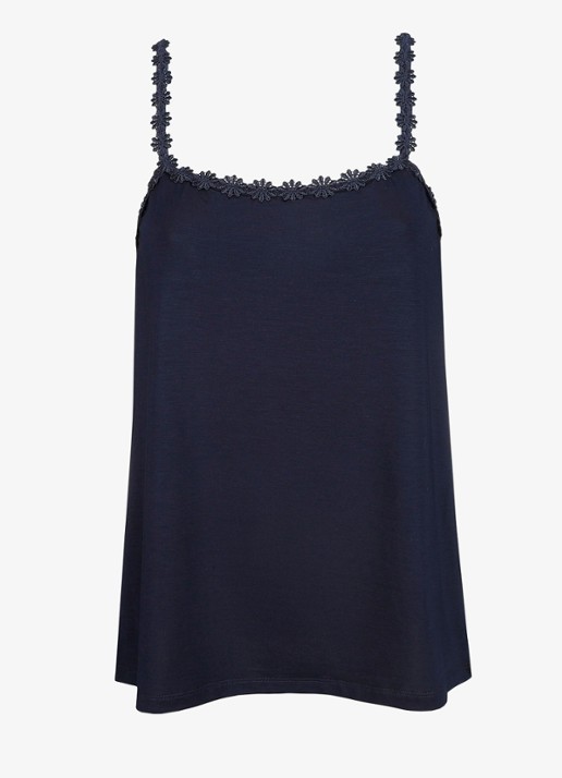 Marie Jo Pyjamatop met bloemborduring - voorkant donkerblauw