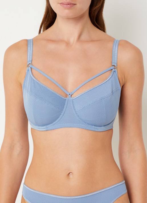 Marlies Dekkers Balconette bh met grafische print - voorkant 3 staalblauw