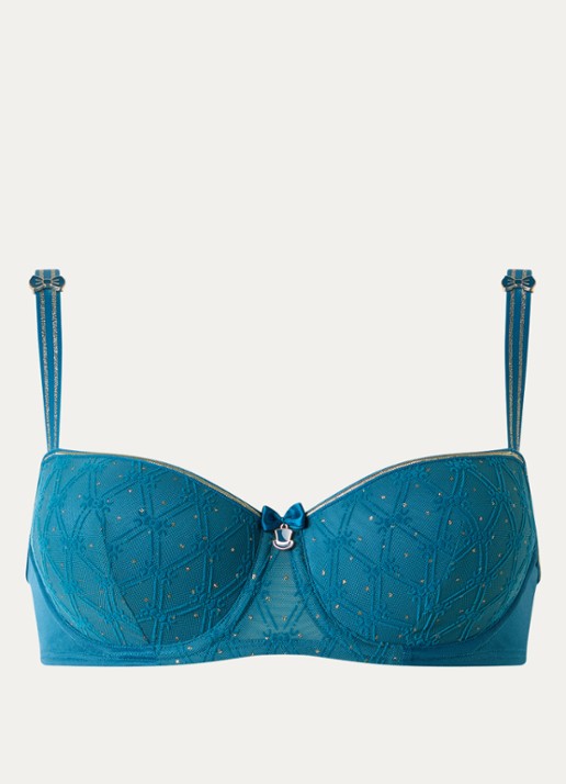 Marlies Dekkers Blue Angel balconette bh van mesh met borduring - voorkant blauw