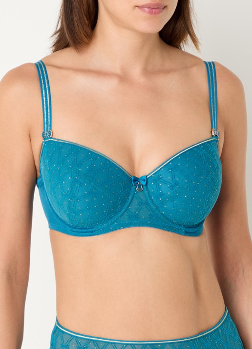 Marlies Dekkers Blue Angel balconette bh van mesh met borduring - detail zeegroen