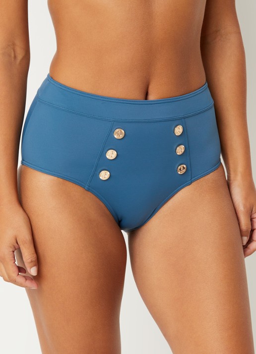 Marlies Dekkers High waisted hipster bikinislip met knoopdetail  - voorkant 2 petrol