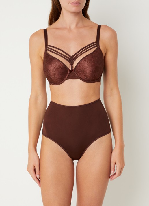 Marlies Dekkers High waisted slip met overlay van kant - detail bruin