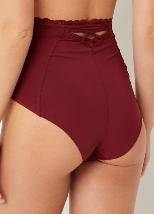 Marlies Dekkers High waisted slip met overlay van mesh - achterkant 3 bordeauxrood