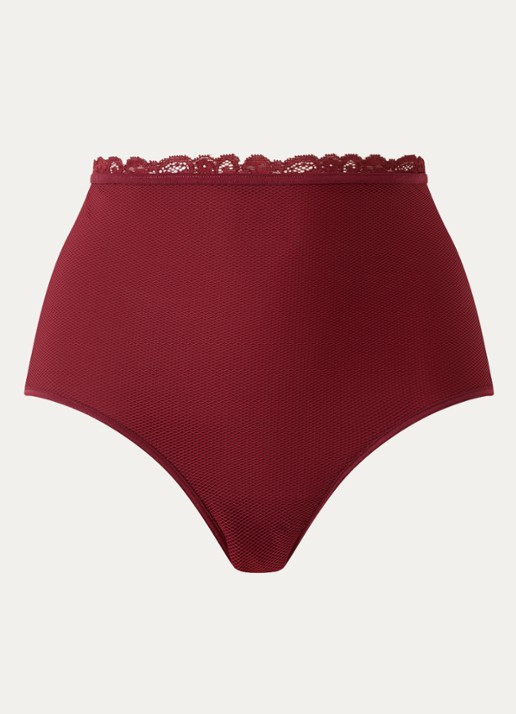 Marlies Dekkers High waisted slip met overlay van mesh - voorkant 4 bordeauxrood
