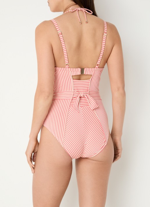 Marlies Dekkers Holi Vintage voorgevormde balconette badpak met streepprint - achterkant 5 koraalroze