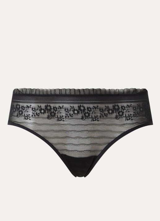 Marlies Dekkers Rebel In Lace hipster van mesh met kant en smockwerk - voorkant zwart