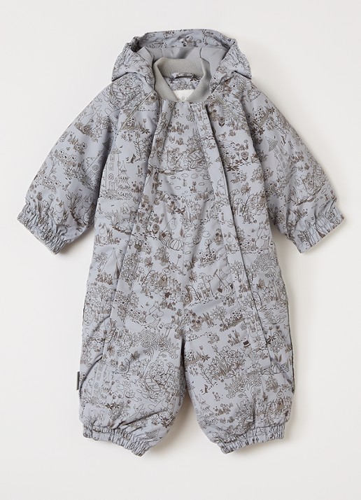 MarMar COPENHAGEN Oriel gewatteerd babypak met print - voorkant blauwgrijs