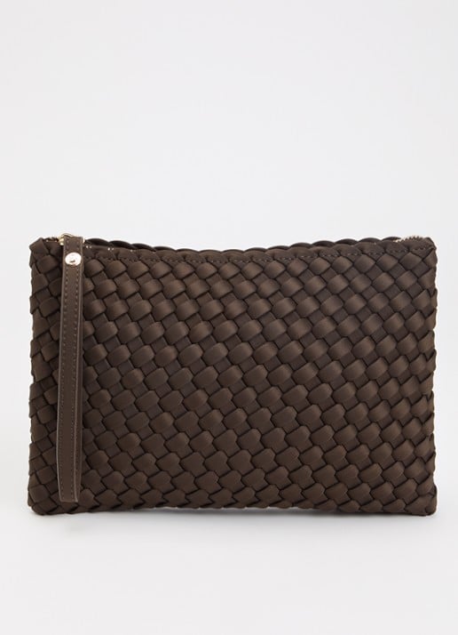 Marrea Clutch met gevlochten details  - voorkant 4 donkerbruin