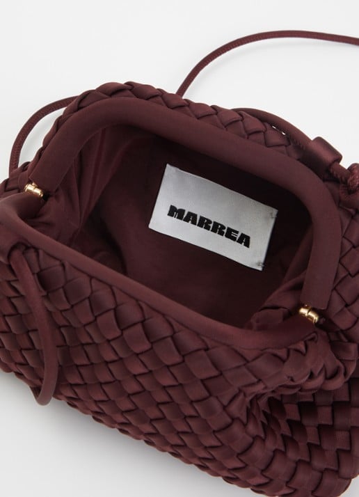 Marrea Pouch mini handtas met gevlochten detail  - detail aubergine