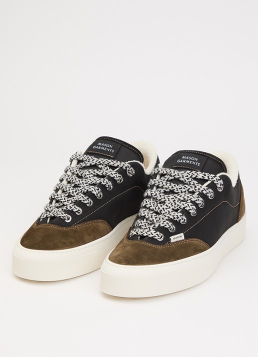 Mason Garments Atlantis sneaker van nubuck met suède details - detail 3 bronsgroen