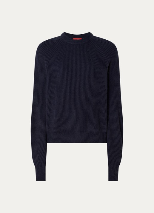 Max & Co Adagio ribgebreide trui in kasjmier wolblend - voorkant 3 donkerblauw
