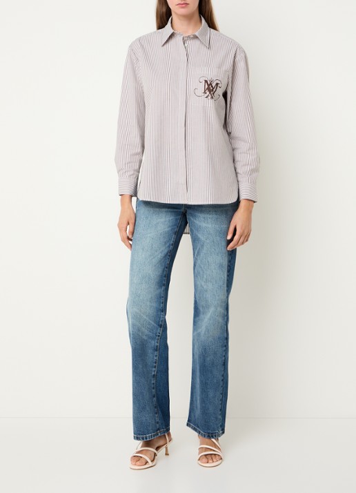 Max & Co Babila blouse met streepprint en logoprint - voorkant 2 bruin