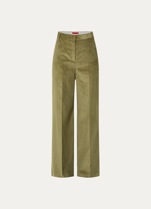 Max & Co Cane high waist flared fit pantalon van corduroy - voorkant mosgroen