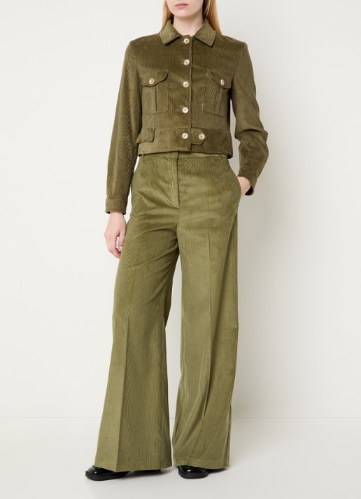 Max & Co Cane high waist flared fit pantalon van corduroy - voorkant 2 mosgroen