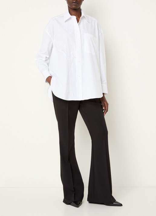 Max & Co Canneti oversized blouse met bloemborduring en borstzak - voorkant 3 gebroken wit