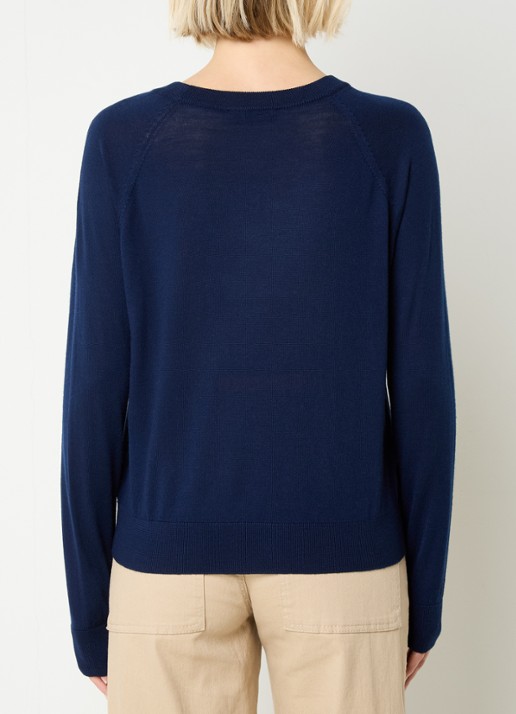Max & Co Doberman fijngebreide pullover van scheerwol met borduring - achterkant donkerblauw