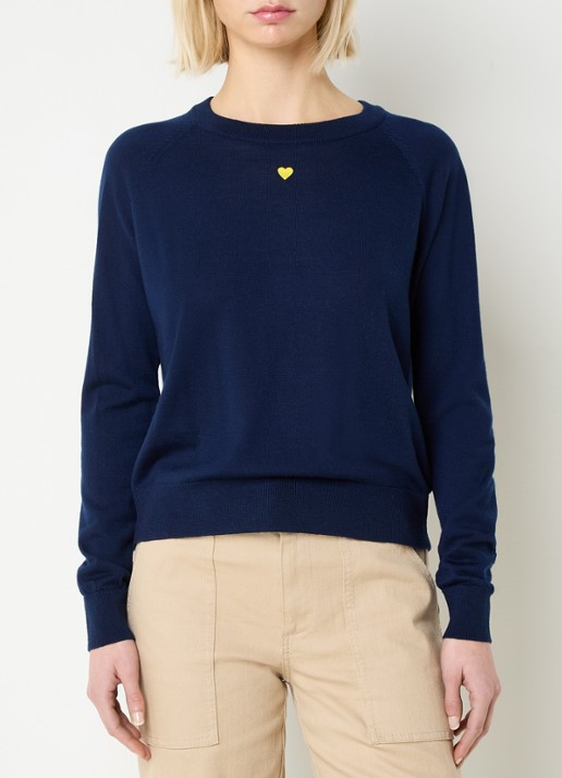 Max & Co Doberman fijngebreide pullover van scheerwol met borduring - detail 2 donkerblauw