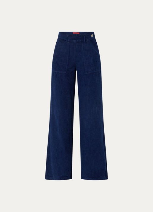 Max & Co Ginosa high waist wide fit broek van corduroy - voorkant royalblauw