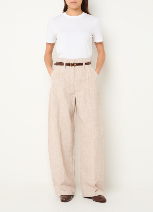 Max & Co High waist wide fit broek met steekzakken - voorkant 2 beige