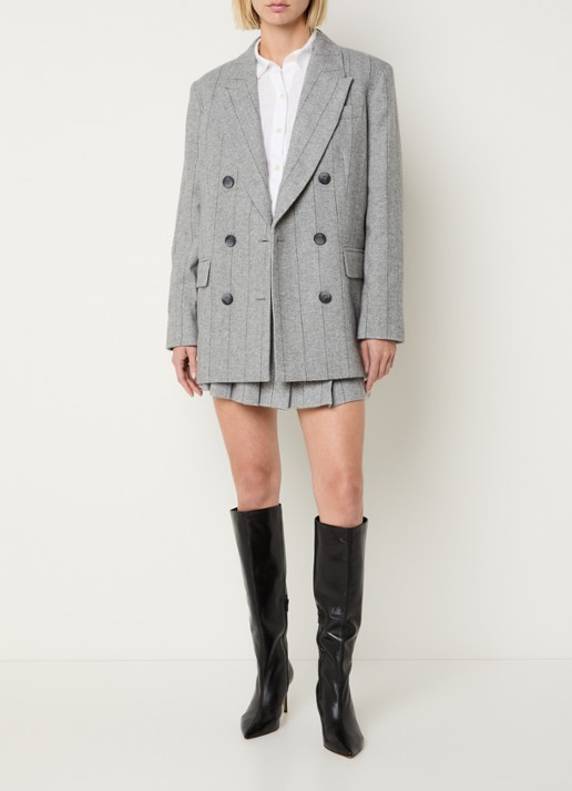 Max & Co Iames double-breasted blazer in wolblend met streepprint - voorkant 2 grijs