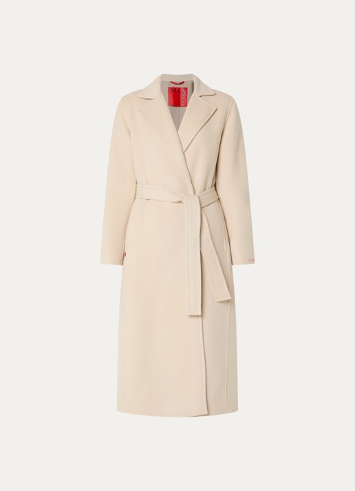 Max & Co Longrundbl mantel van scheerwol - voorkant 3 creme