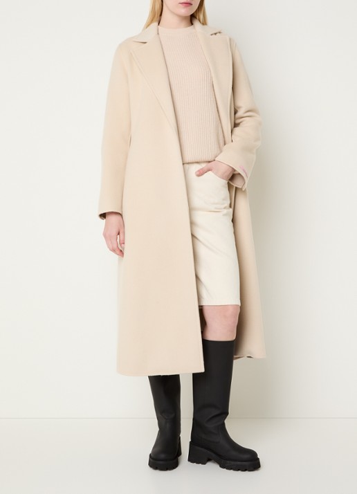 Max & Co Longrundbl mantel van scheerwol - voorkant 4 creme