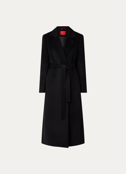 Max & Co Mantel van wol met strikceintuur - voorkant 2 zwart