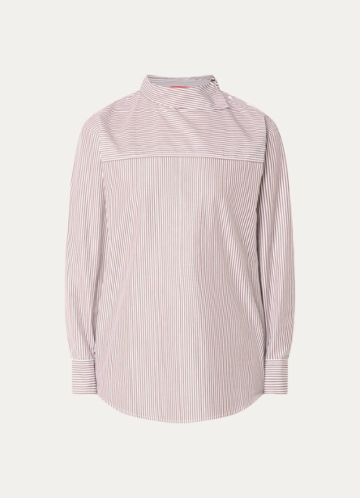 Max & Co Mcodonata blouse met streepprint - voorkant 2 lichtbruin