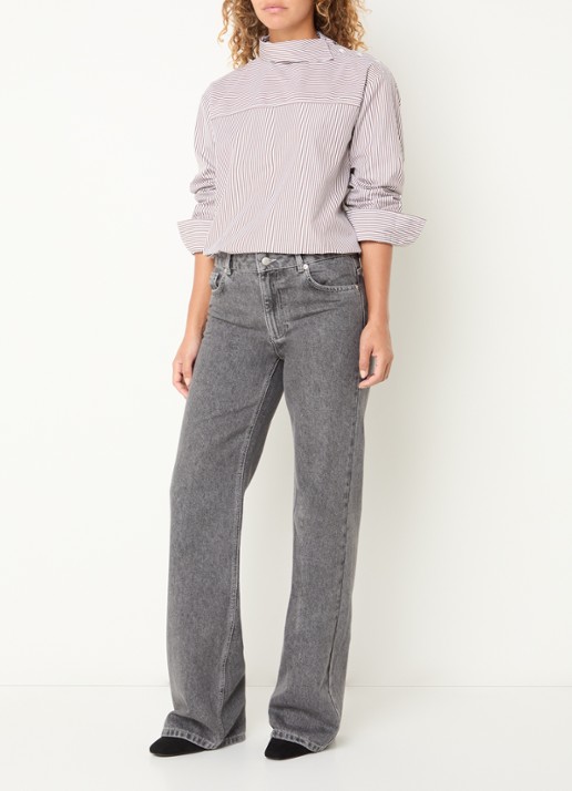 Max & Co Mcodonata blouse met streepprint - voorkant 3 lichtbruin