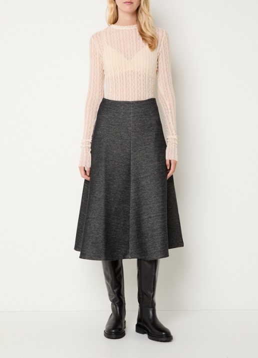 Max & Co Midi rok met gemêleerd dessin - voorkant 3 antraciet