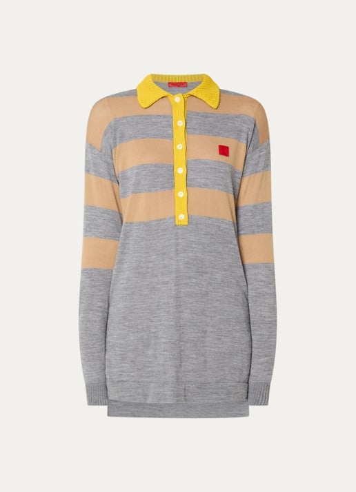 Max & Co Pantera polo van scheerwol met streepprint - voorkant grijs